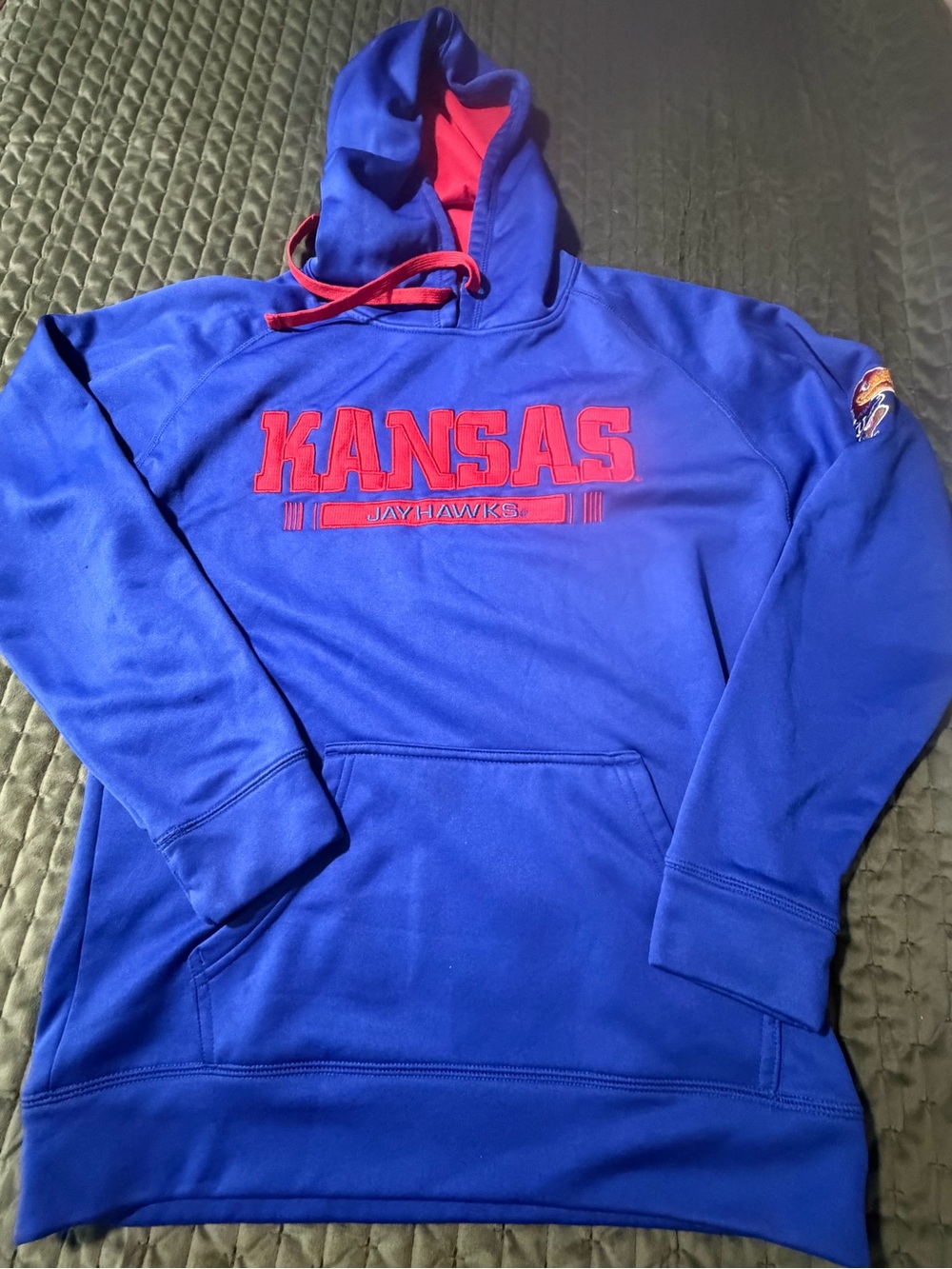 Champion Kansas Jayhawks royal blue red sweatshirt hoodie size small